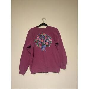 Vintage Pink Crewneck Grandma Sweater With Flower Design Made In Usa Size Large